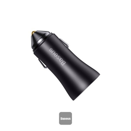 Baseus Golden Contactor Max | Car Charger | Dual Port (USB-A + USB-C) | 60W Total Output | PD + QC Fast Charging | Smart Power Distribution | Dark Gray | For iPhone, Android, iPad, Dashcams
