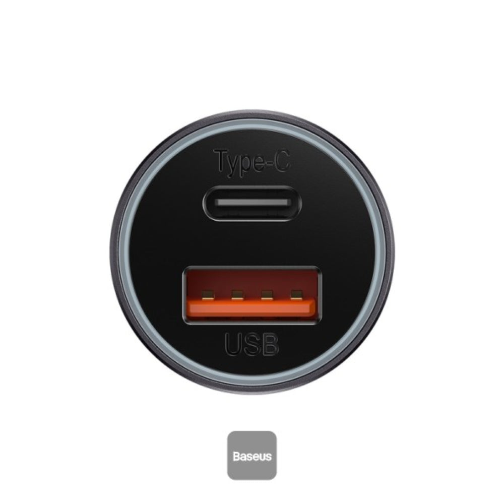 Baseus Golden Contactor Max | Car Charger | Dual Port (USB-A + USB-C) | 60W Total Output | PD + QC Fast Charging | Smart Power Distribution | Dark Gray | For iPhone, Android, iPad, Dashcams
