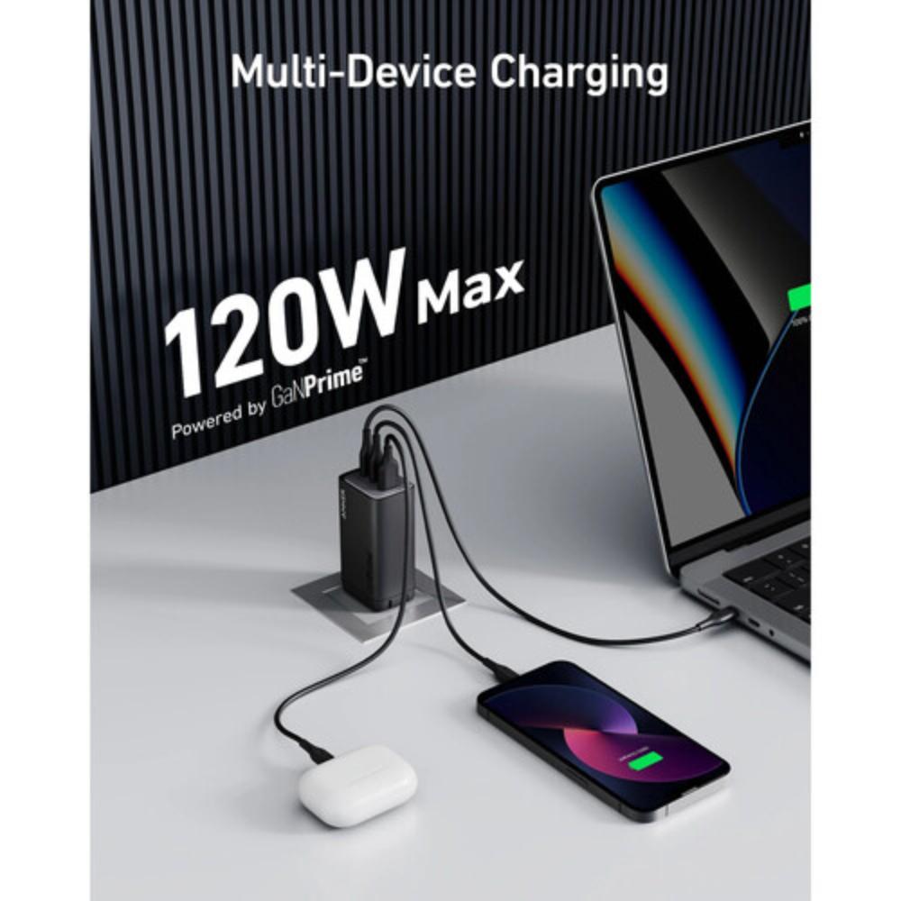 Anker 737 Charger A2148 | GaNPrime 120W Fast Charger | 3-Port USB-C & USB-A Wall Charger