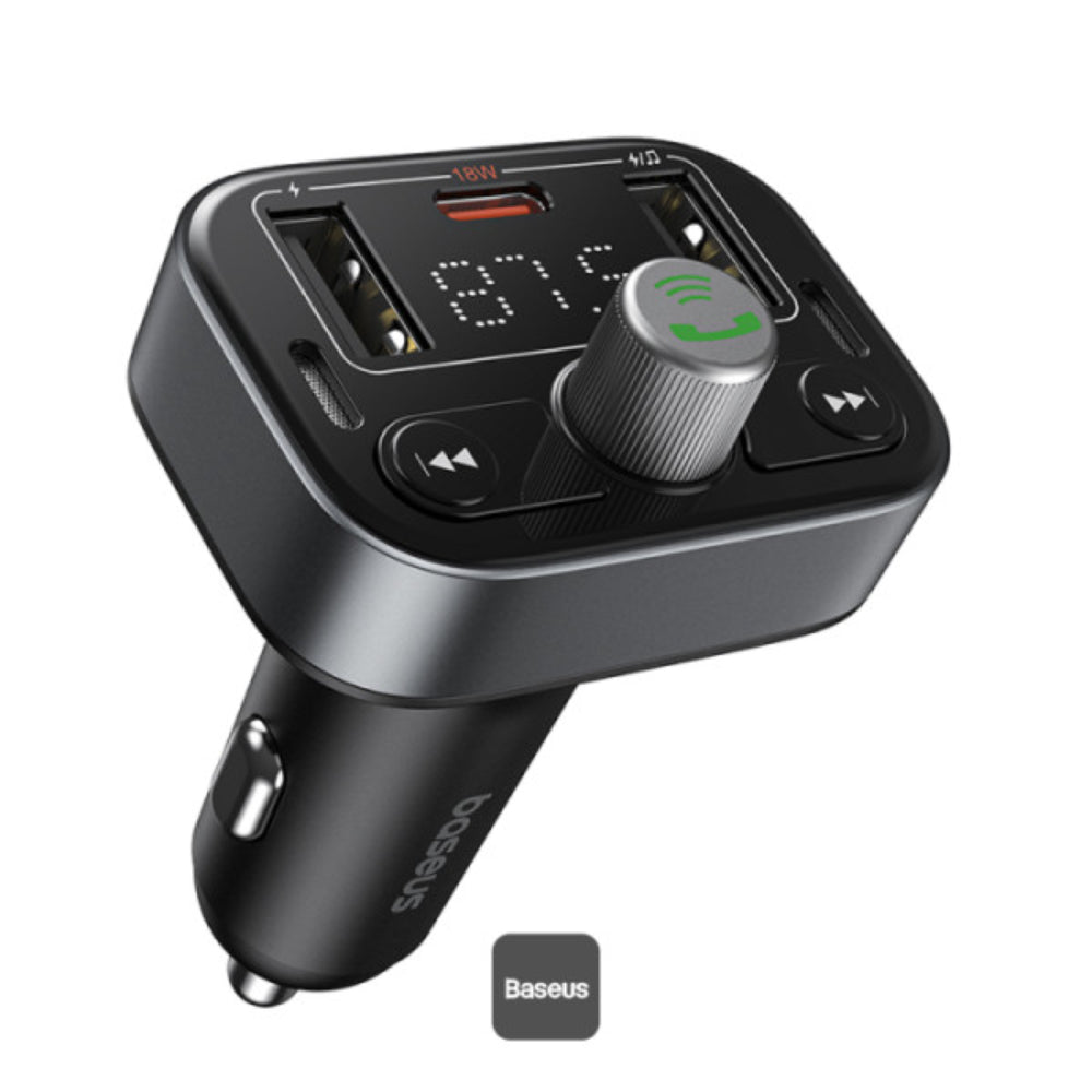Baseus S-09 Pro Series | Car FM Transmitter + Charger | Bluetooth 5.3 | 18W PD Fast Charging | HiFi Bass | Noise-Cancelling Mic | USB Drive & TF Card Support | LED Display | For iPhone, Android, USB Devices
