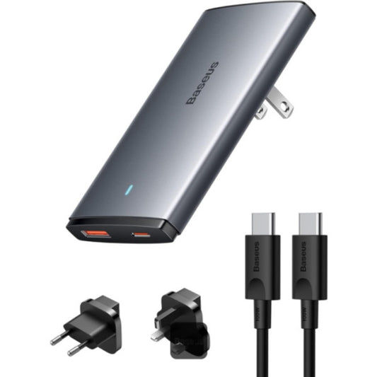 Baseus GaN5 Pro Series | Ultra-Slim Fast Charger | USB-C PD + USB-A QC | 65W Total Output | GaN5 Pro Technology | Universal Plug Set | Compact Travel Design | Black | For Laptops, Tablets, Phones, USB-C & USB-A Accessories