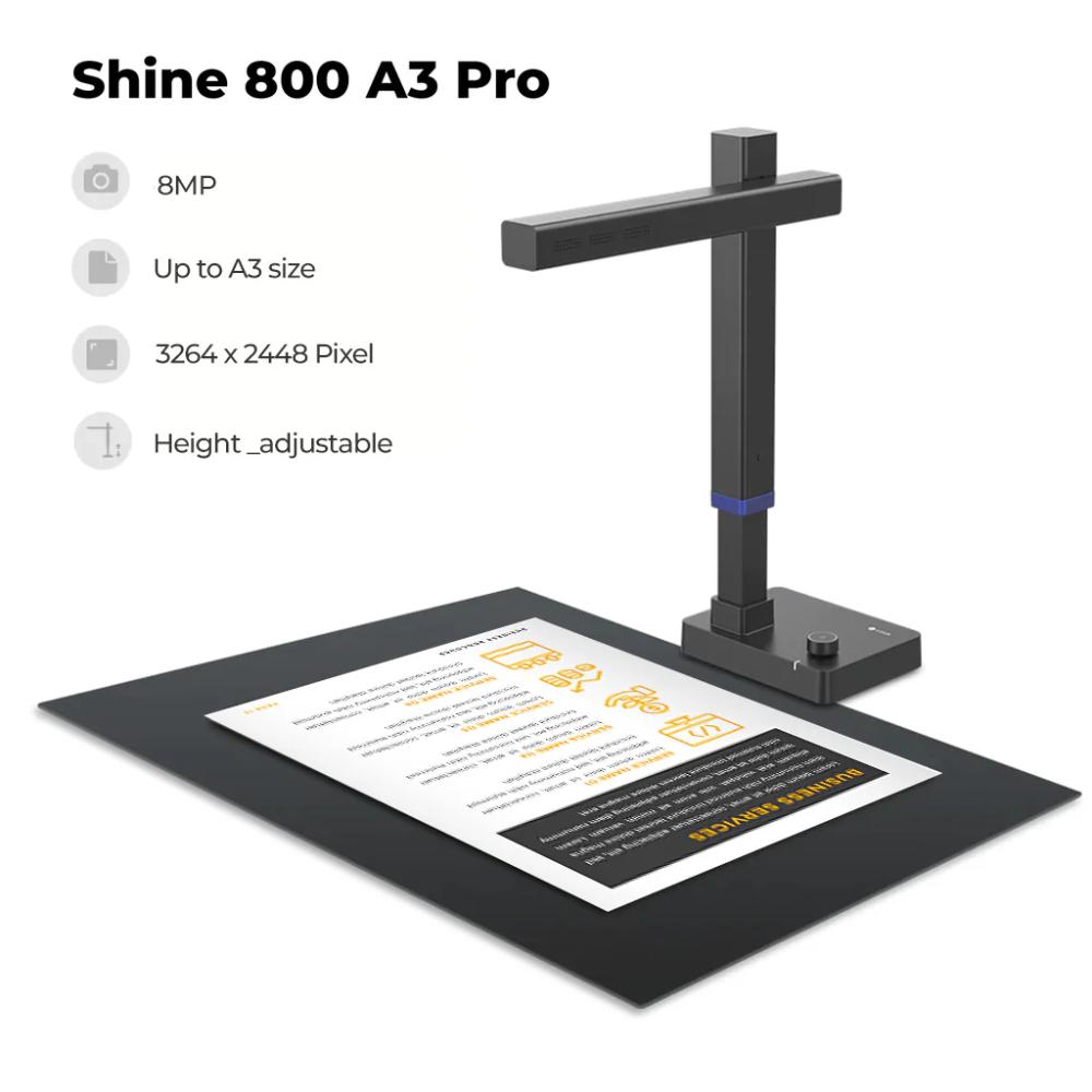 CZUR Shine 800 A3 Pro | 8MP Portable Document & File Scanner | A3/A4 Scanning | 1-Second Scan | Adjustable Height | ABBYY OCR (180+ Languages) | USB Powered | Video Recording
