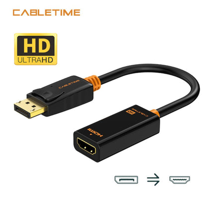 CABLETIME CP22B DP Male to HDMI Female Adapter | 1080p 60Hz | Gold-Plated Connectors | Mirror & Extend Modes | Plug & Play