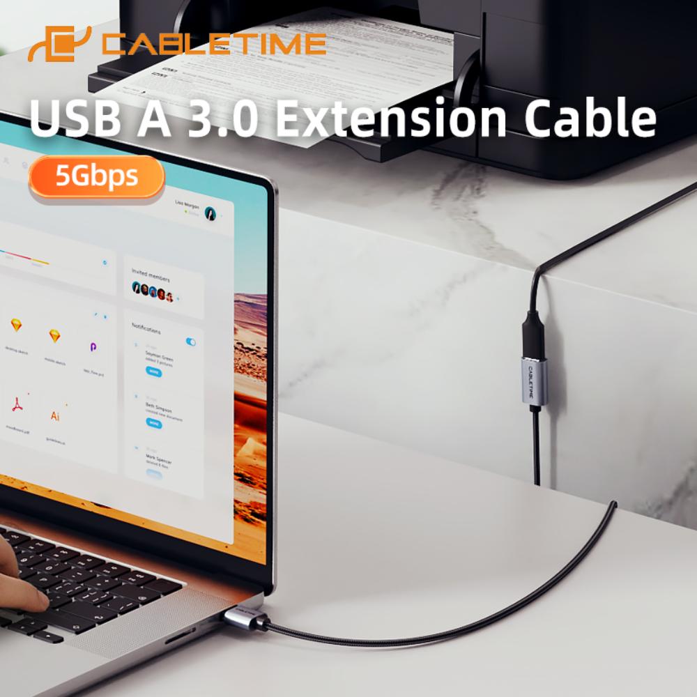 CABLETIME CA17 USB 3.0 A Male to Female Extension Cable | 0.5m – 3m | 5Gbps Speed | Aluminum Shell & Braided Jacket