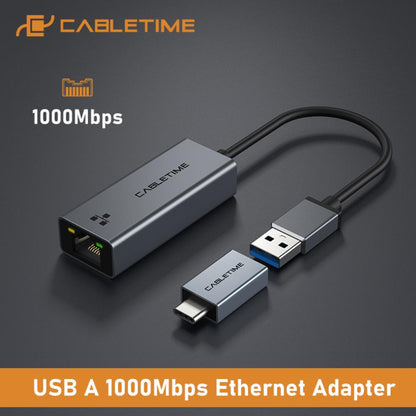 CABLETIME CB50G USB 3.0 to Gigabit Ethernet Adapter | 1000Mbps LAN | USB-A to RJ45 | High-Speed Wired Network Solution