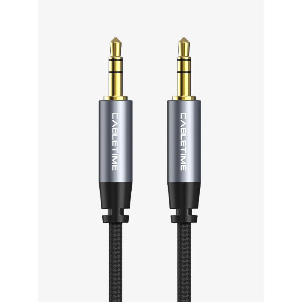 CABLETIME CF10K 3.5mm Male to Male Stereo Audio AUX Cable | Gold-Plated Connectors, Nylon Braided, 1.8m Length
