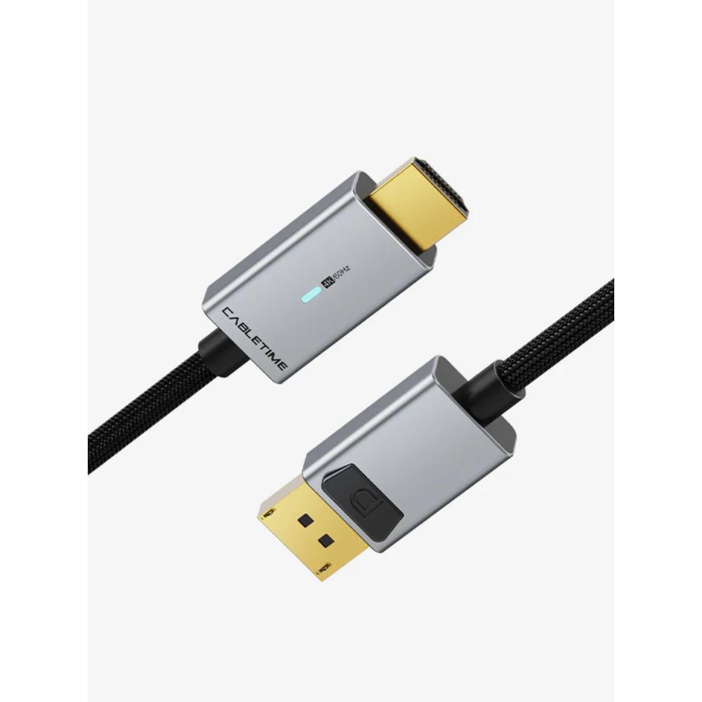 CABLETIME CD30K DisplayPort to HDMI Cable | 4K 60Hz UHD Video, Gold-Plated Connectors, 1.8m Length