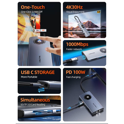 CABLETIME CB92G | 8-in-1 USB-C Adapter Hub | 4K HDMI | Gigabit LAN 1000Mbps | USB-A 3.0 5Gbps | USB-C PD 100W | SD/TF Reader | For MacBook, Laptops & Tablets