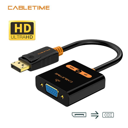 CABLETIME CP25B DisplayPort (DP) to VGA Adapter | 1080P 60Hz Full HD Output | Secure Latch Design | Plug-and-Play Connectivity