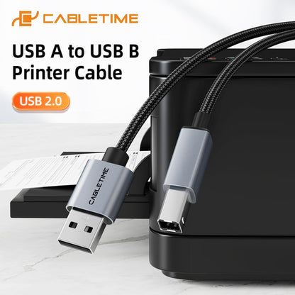 CABLETIME CA15L | USB 2.0 A to B Printer Cable | 480Mbps High-Speed Data Transfer | Aluminum Shell + Braided Jacket (2M)