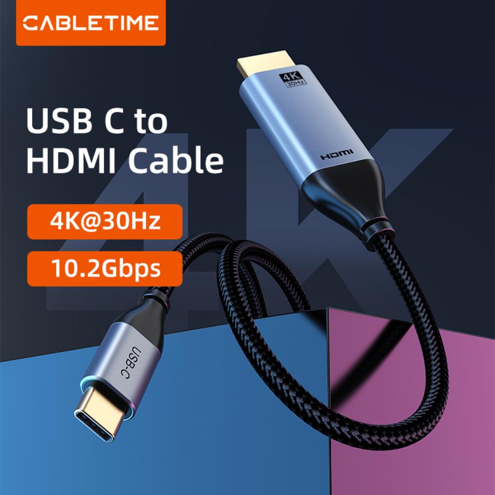 CABLETIME CC12N USB-C to HDMI Cable | 4K@30Hz, 10.2Gbps, Nylon Braided | 3M