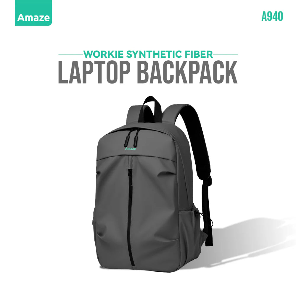 Amaze Workie Synthetic Fiber Laptop Backpack – A940 | Durable 15.6″ Laptop Bag | Water-Resistant | Lightweight | Multi-Compartment Design | Available in Black, Grey, Blue, Green | For Students, Professionals, and Everyday Use