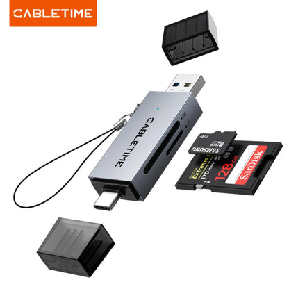 CABLETIME CD40G USB-C & USB-A SD/TF Card Reader | Dual Interface | 104MB/s High-Speed Data Transfer | Aluminum Alloy Shell