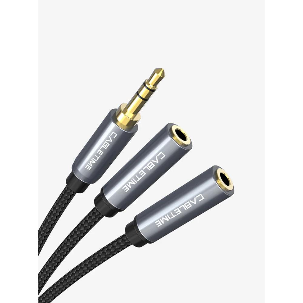 CABLETIME CF14B 3.5mm Male to Dual RCA Female Audio Cable | Y Adapter, Gold-Plated, Nylon Jacket