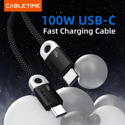 CABLETIME CUP1 USB-C to USB-C Fast Charge Cable | 100W Power Delivery | Braided Jacket & Smart Chip