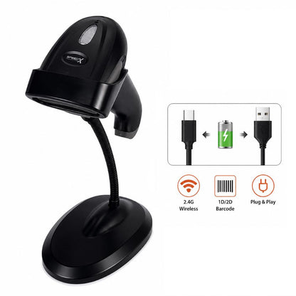 Speed-X 60D 2D Wireless Barcode Scanner | 2.4GHz Wireless | USB Receiver | CMOS Sensor | Charging Stand Included