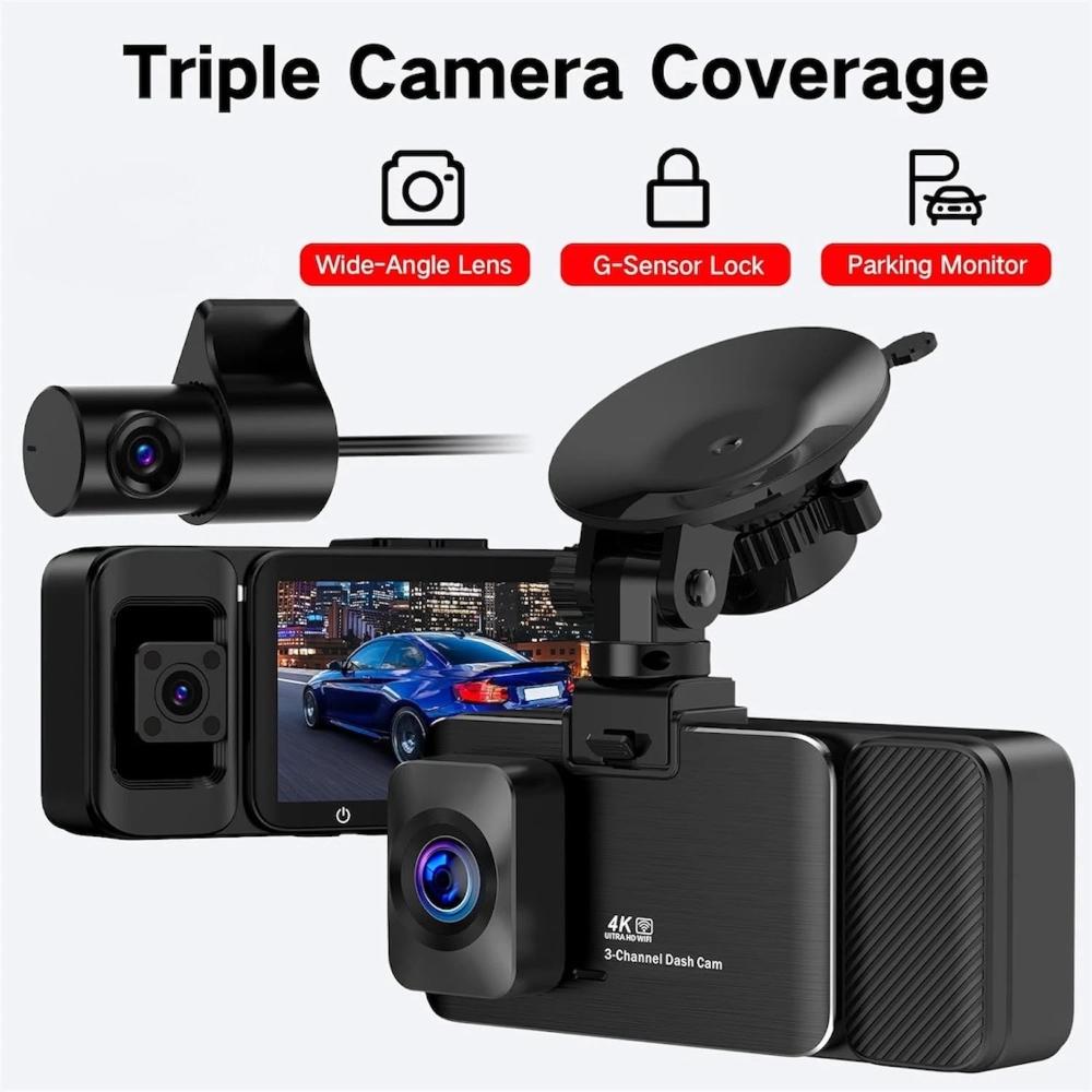 K02 Pro WiFi 4K Ultra HD 3-Channel Dash Cam | Front, Rear & Inside | 5G WiFi | GPS Compatibility | 3" IPS Display | G-Sensor | Parking Mode
