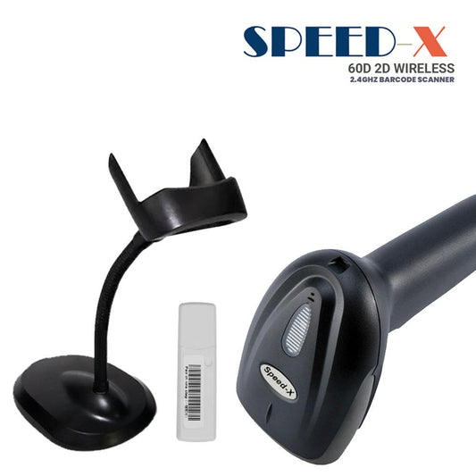 Speed-X 60D | 2D Wireless 2.4GHz Barcode Scanner with Stand | CMOS Imaging | 30m Range | Long Battery Life
