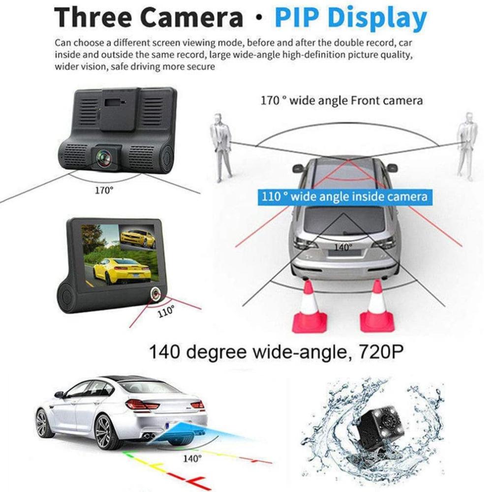 WDR Dashcam 3 Camera Lens Video Car DVR | Full HD 1080P | Triple Camera | Night Vision & Parking Monitor