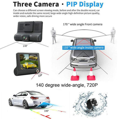 WDR Dashcam 3 Camera Lens Video Car DVR | Full HD 1080P | Triple Camera | Night Vision & Parking Monitor
