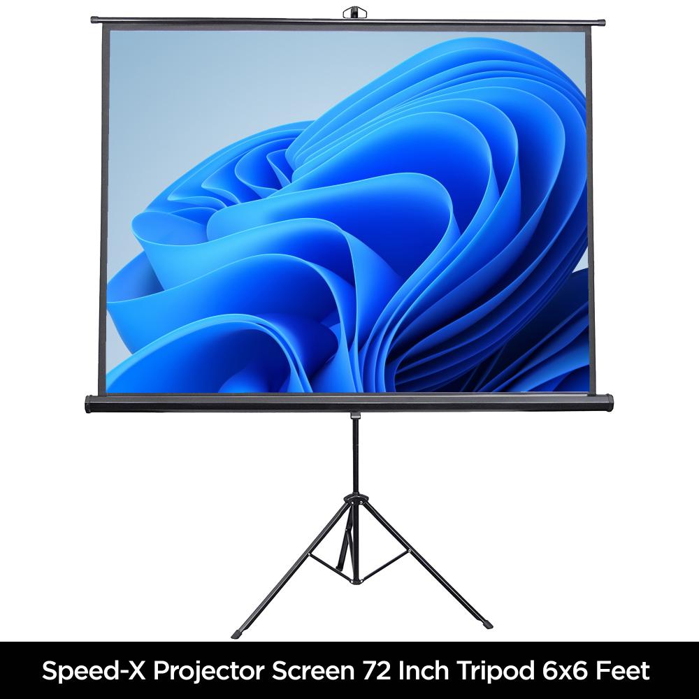 Speed-X 72-Inch Projector Screen | 6x6 Feet Tripod Stand | 1:1 MW Format | Portable Matte White Screen