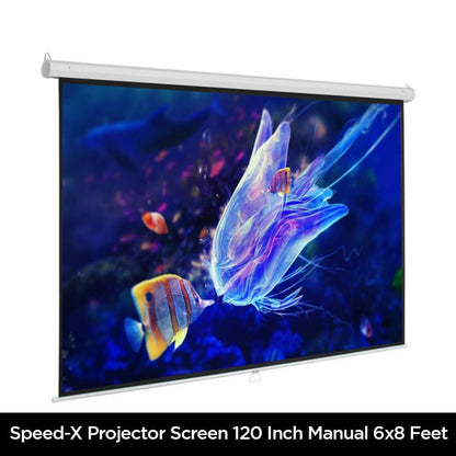 Speed-X Projector Screen 120-Inch | Manual Pull-Down | 6×8 Feet | 4:3 Aspect Ratio | Matte White (Fine Quality)