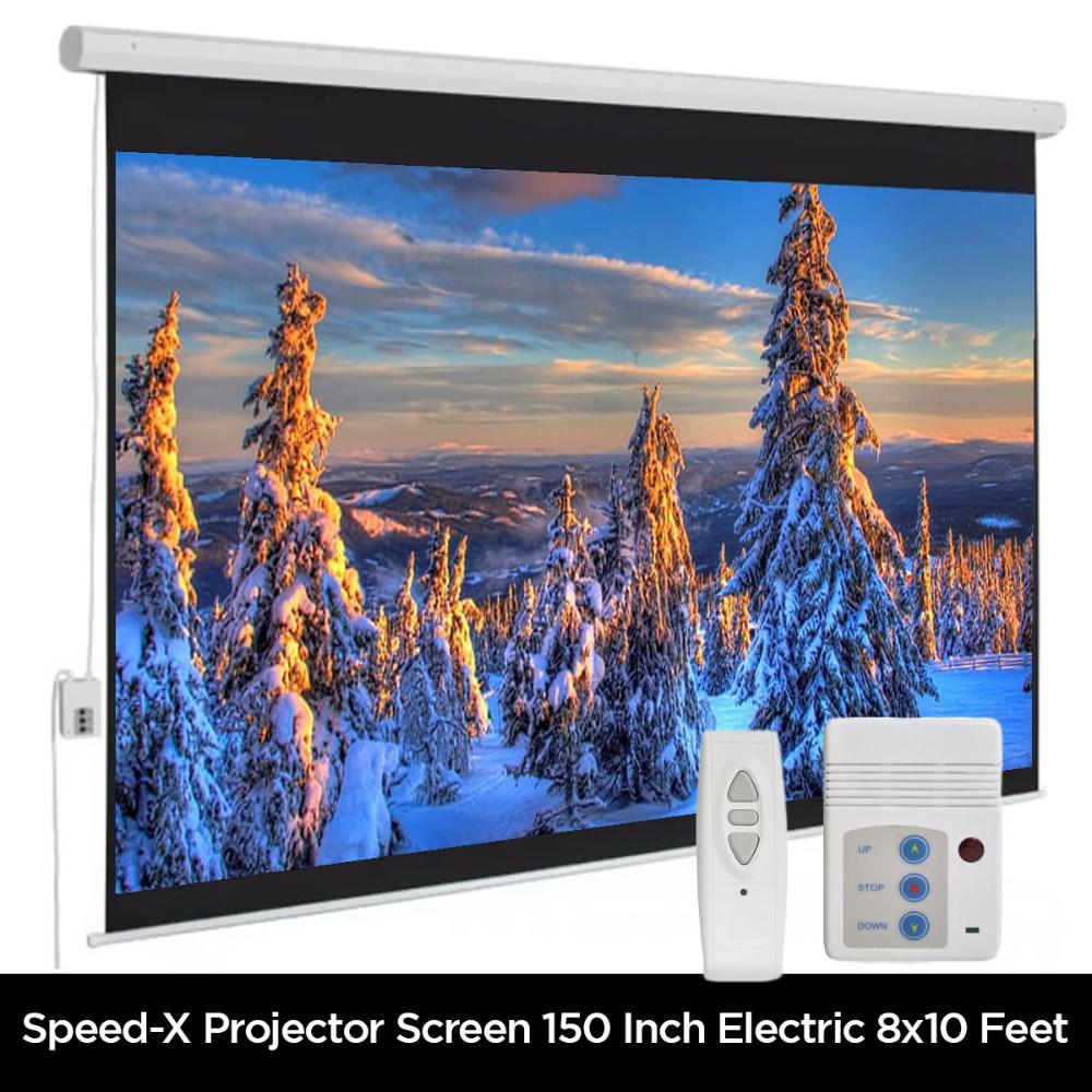 Speed-X Projector Screen 150 Inch | Electric Motorized | 8x10 Feet | 4:3 Matte White | Remote Control