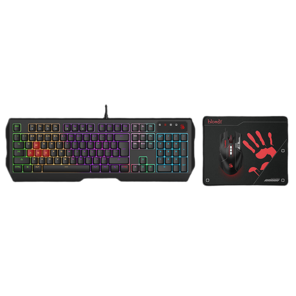 Bloody B1700 Gaming Desktop Combo | B140N Keyboard + ES7 Mouse + BP-50M Mousepad, RGB, USB, Black, US Layout