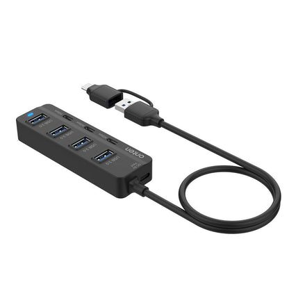 Onten UCA5306 | USB-C + USB-A to 7-Port USB 3.0 Hub | 5Gbps Transfer | Dual Interface | Plug & Play | For MacBook, Surface, Dell, HP, USB-C &amp; USB-A Laptops/PCs