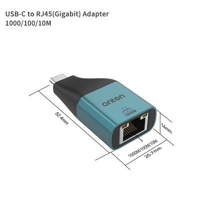 Onten UC101 | USB-C to RJ45 LAN Adapter | 10/100/1000Mbps Gigabit Ethernet | Plug & Play | For MacBook, Surface, Dell XPS, HP Spectre, USB-C Laptops/Tablets