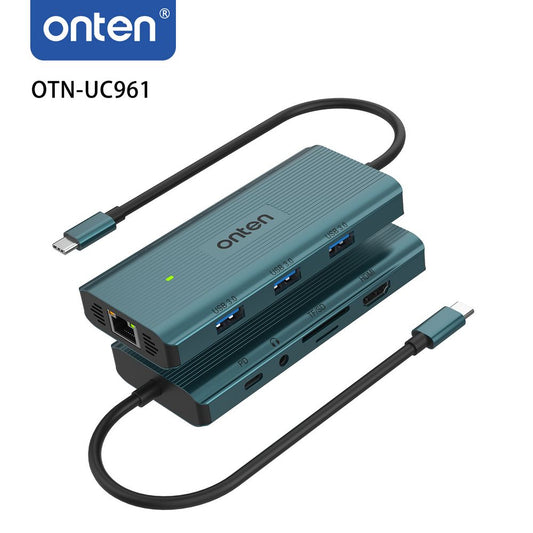 Onten OTN-UC961 | 9-in-1 USB-C Multi-Function Docking Station | 4K HDMI + VGA + USB 3.0 + SD/TF + RJ45 + 3.5mm Audio + 100W PD Charging | For MacBook, iPad Pro, Windows Laptops, Tablets