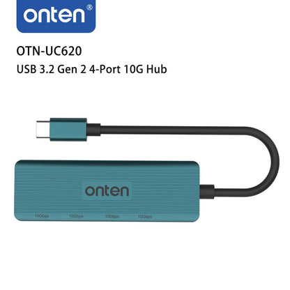 Onten UC620 | USB-C to 4-Port USB 3.2 Gen 2 Hub | 10Gbps Transfer | Aluminum Alloy | Plug & Play | For MacBook, Surface, Dell XPS, USB-C Laptops/Tablets