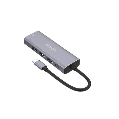 Onten OTN-95123 | 5-in-1 USB-C Hub | HDMI 4K@30Hz + USB 3.0 × 3 + 100W PD Charging | Plug & Play | For MacBook, Surface, Dell XPS, HP Spectre, USB-C Laptops/Tablets