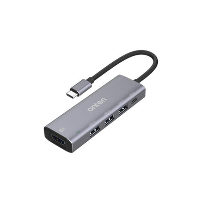 Onten OTN-95123 | 5-in-1 USB-C Hub | HDMI 4K@30Hz + USB 3.0 × 3 + 100W PD Charging | Plug & Play | For MacBook, Surface, Dell XPS, HP Spectre, USB-C Laptops/Tablets
