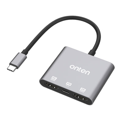 Onten OTN-9175S | USB-C to Dual HDMI Adapter | 4K@30Hz ×2 | Mirror & Extend Mode | Plug & Play | For MacBook, Surface, Dell XPS, HP Spectre, USB-C Laptops/Tablets