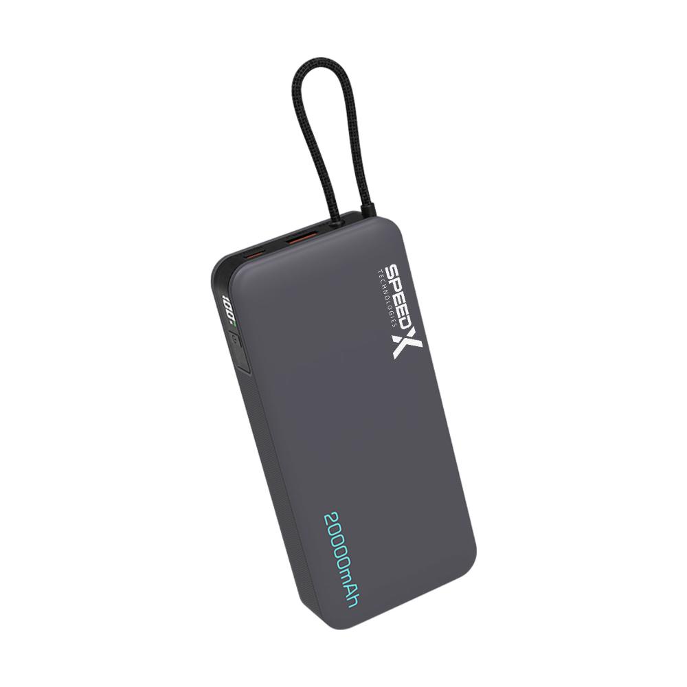 Speed-X SP-S285 Super Fast Charging Power Bank | 20000mAh | 22.5W Fast Charging | Built-in Retractable USB-C Cable