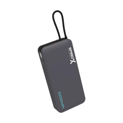 Speed-X SP-S285 Super Fast Charging Power Bank | 20000mAh | 22.5W Fast Charging | Built-in Retractable USB-C Cable