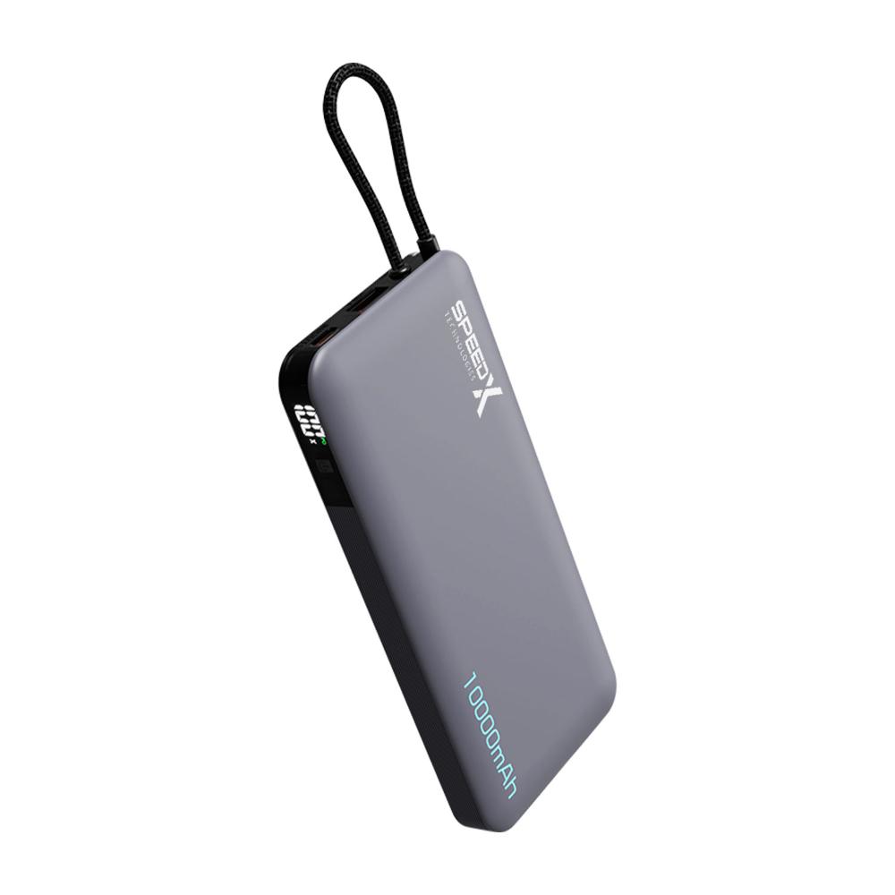 Speed-X SP-S185 Super Fast Charging Power Bank | 10000mAh | 22.5W Fast Charging | Built-in Retractable USB-C Cable