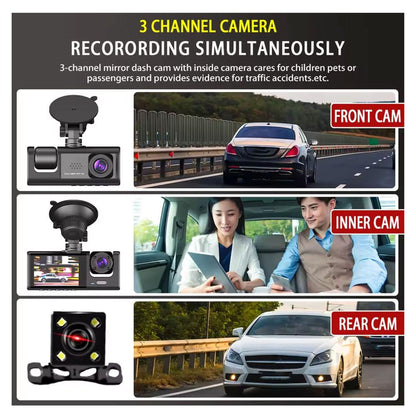 Y16 3 Channel Dash Cam | Full HD 1080P | 170° Wide-Angle | Front & Rear Recording