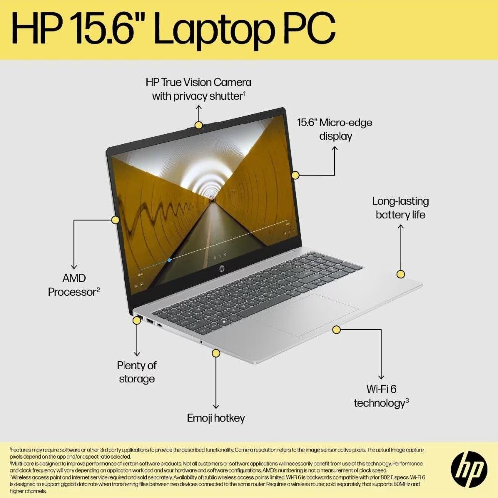 HP 15-fc0843AU | AMD Ryzen 5 7530U | 8GB DDR4 | 512GB PCIe NVMe SSD | 15.6" FHD Anti-Glare | Radeon Graphics | Backlit Keyboard | Fingerprint Reader | FreeDOS 3.0