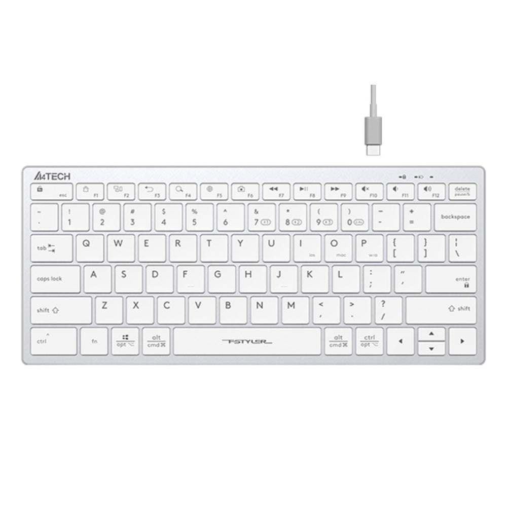A4Tech FBX51C Fstyler FBX51C Bluetooth & 2.4G Scissor Switch Compact Keyboard | Type-C Rechargeable, Multi-Device, Grey, US Layout