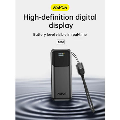 ASPOR A353 Mini Power Bank | 10000mAh | 20W PD + QC Fast Charging | LED Display | Compact Portable Charger