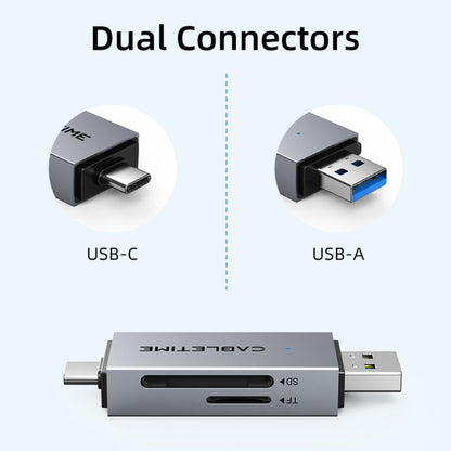 CABLETIME CD40G USB-C & USB-A SD/TF Card Reader | Dual Interface | 104MB/s High-Speed Data Transfer | Aluminum Alloy Shell