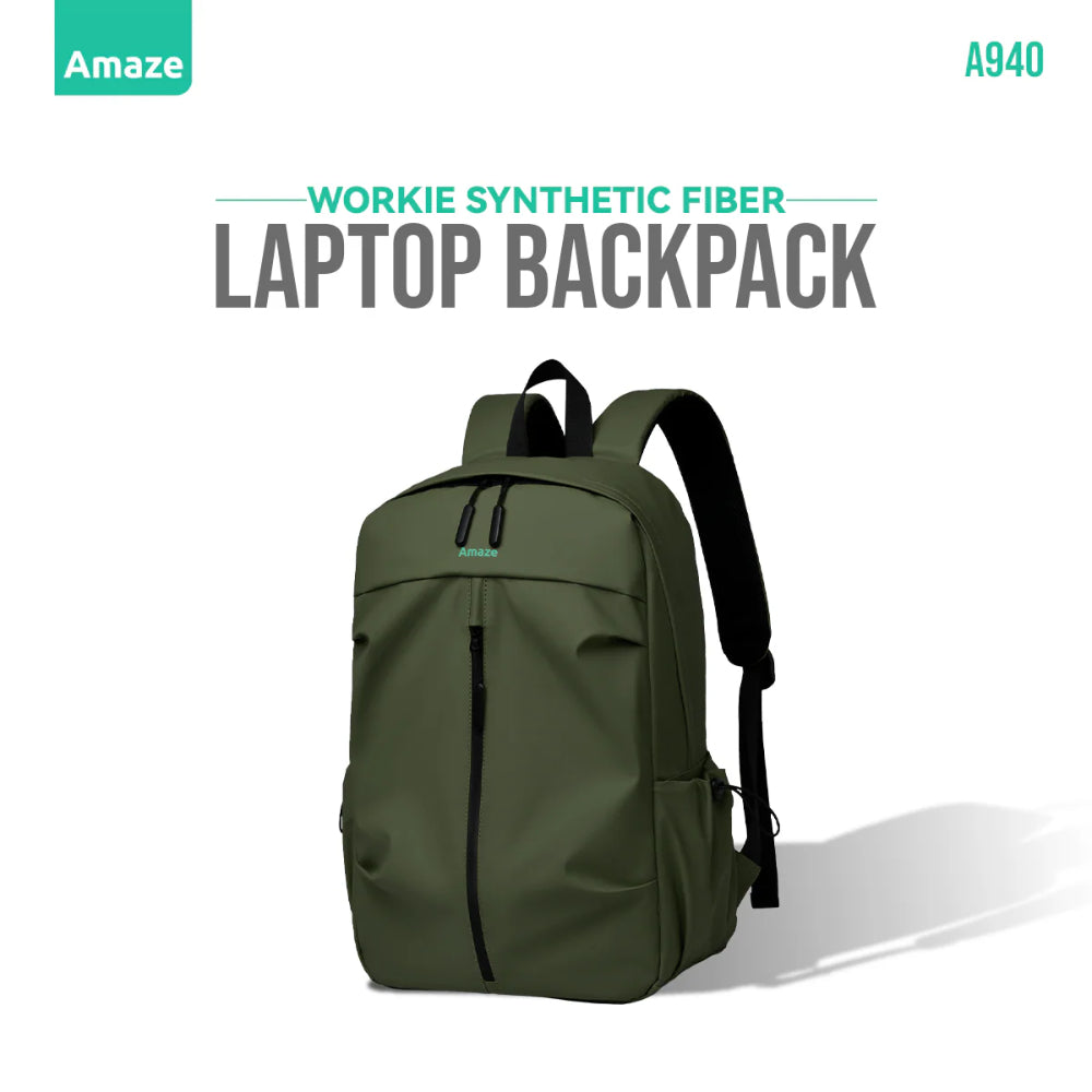 Amaze Workie Synthetic Fiber Laptop Backpack – A940 | Durable 15.6″ Laptop Bag | Water-Resistant | Lightweight | Multi-Compartment Design | Available in Black, Grey, Blue, Green | For Students, Professionals, and Everyday Use