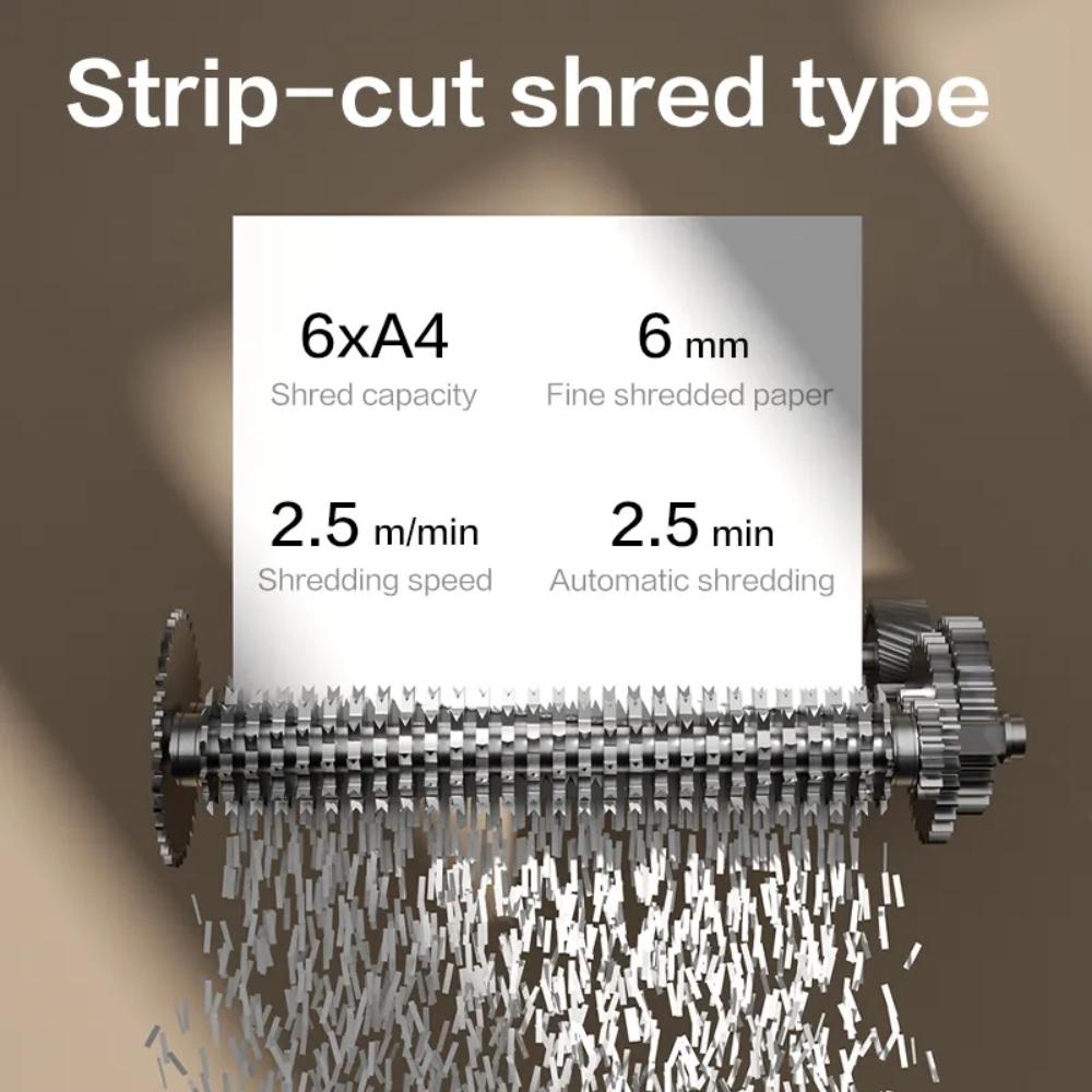 Deli ET102SC Strip-Cut Paper Shredder | 6-Sheet Capacity | 12L Bin | Compact Office Shredding Machine