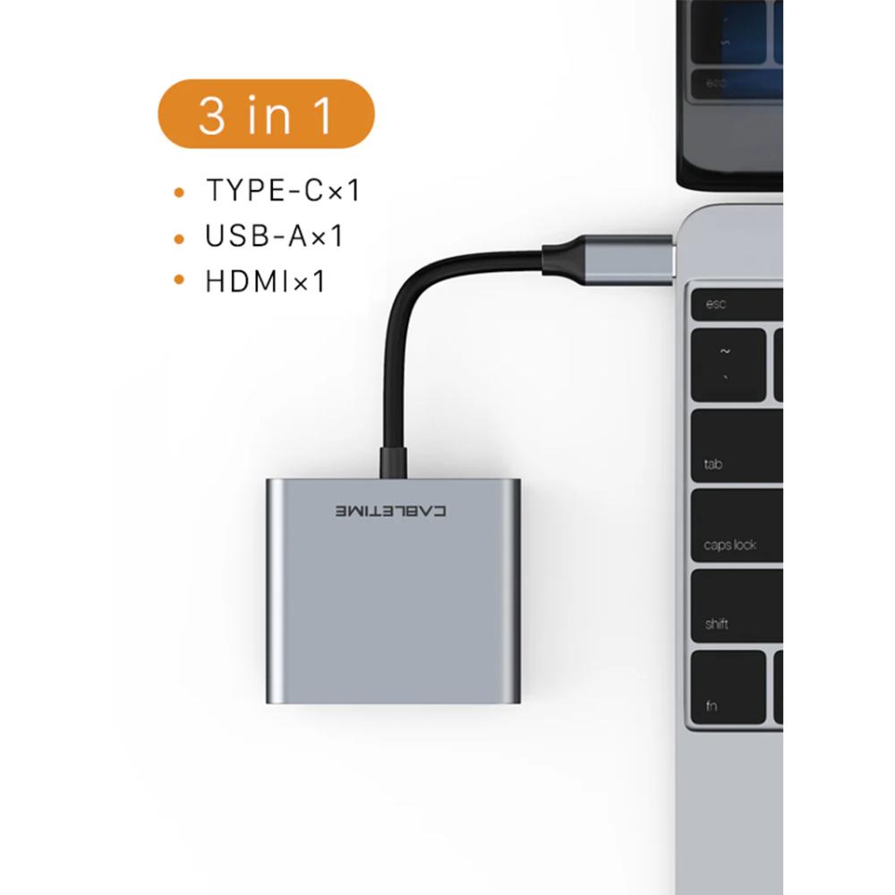 CABLETIME CB42G 3-in-1 USB-C Hub | HDMI 4K | USB 3.0 | PD 100W | Portable Adapter