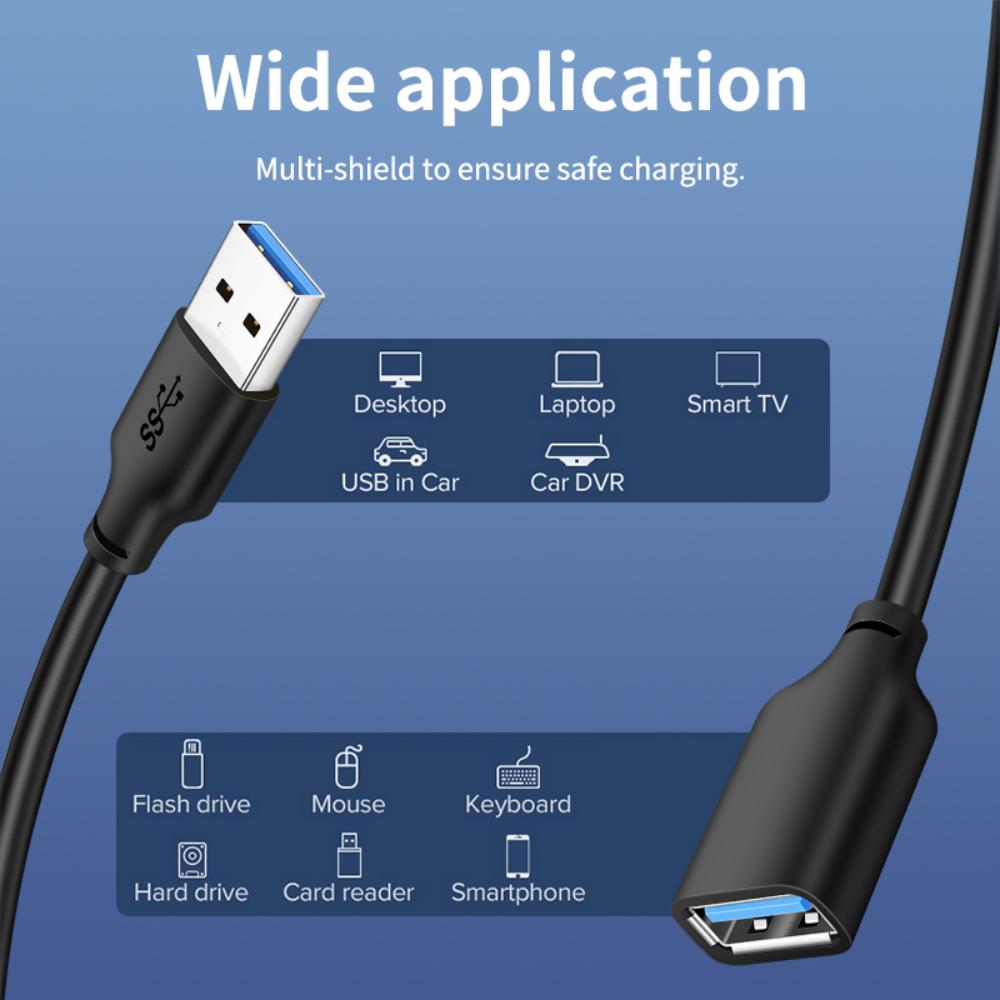 CABLETIME CA11L | USB 3.0 Male to Female Extension Cable | 5Gbps Data Transfer | 2M Length | Nickel-Plated Connectors