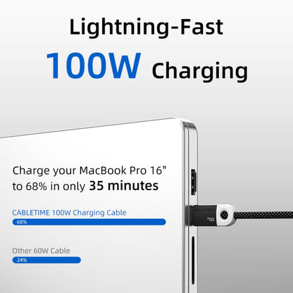 CABLETIME CUP1 USB-C to USB-C Fast Charge Cable | 100W Power Delivery | Braided Jacket & Smart Chip