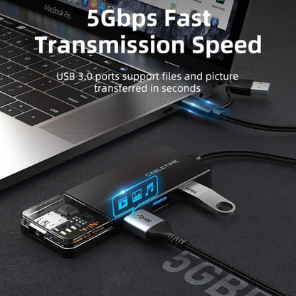 CABLETIME CB03B | USB-C & USB-A to 4-Port USB 3.0 Hub (5Gbps, 5V Power, Transparent Design) | CT-HUBT3-PB