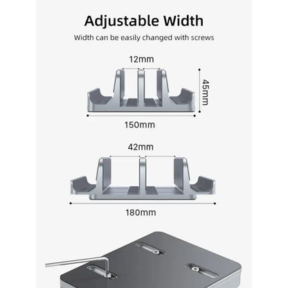 CABLETIME CS14G | Aluminum Dual Vertical Laptop Stand | Adjustable Width, Dual Device Support, Anti-Slip Silicone Base